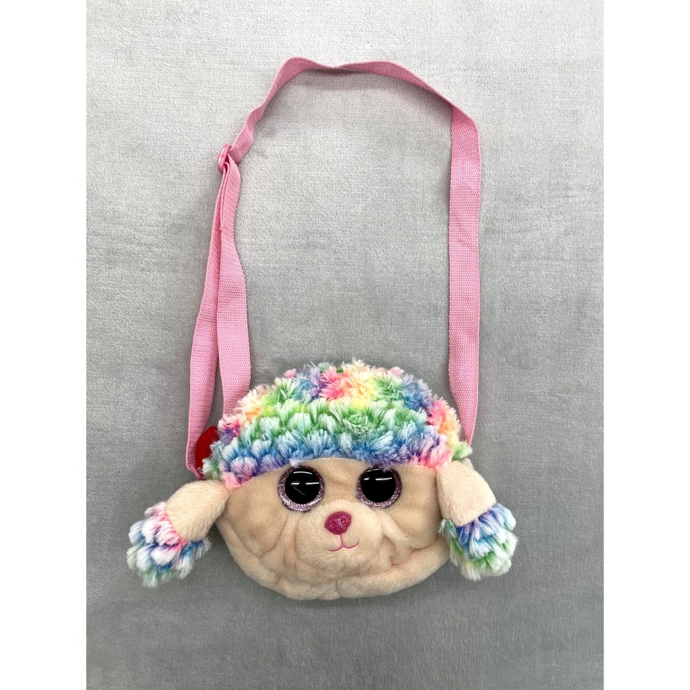 Ty Gear Beanie Boos Rainbow the Poodle Plush Purse Bag Pink Strap